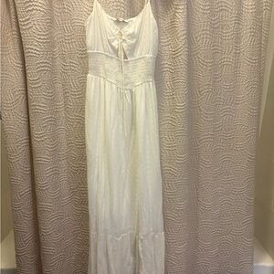 Love Tree White Maxi Dress with Smocked Waist and Tie Straps